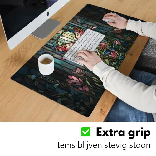 Vlinder - Roze - Bloemen - Bladeren Muismat XXL klein -sfeer3