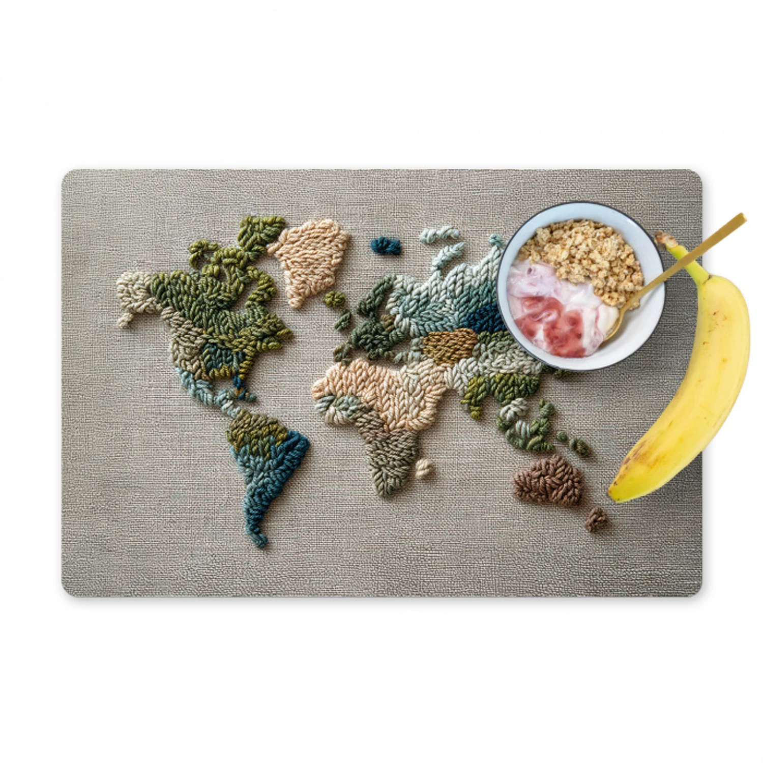 Wereldkaart - Geborduurd - Aardetinten Placemat vinyl groot -zzzproduct_Kitchenyeah-website
