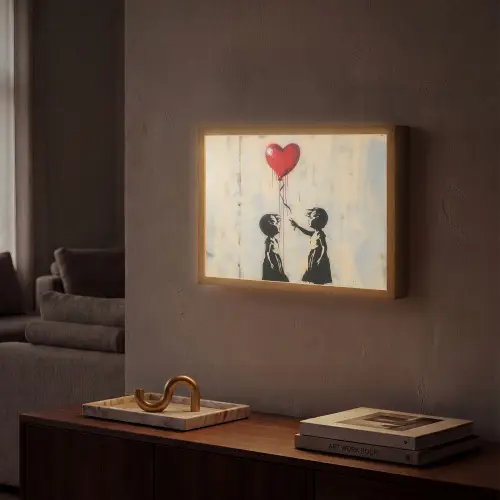 Street art - Banksy - Ballon - Graffiti - Hart Light Box met batterij (Wandlamp) middel -sfeer1