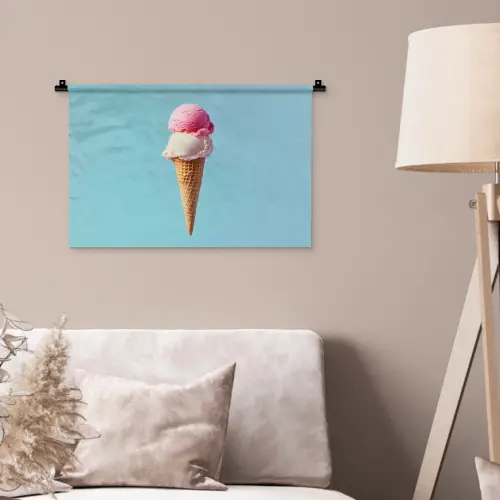 Bolletjes - Schepijs - Hoorntje - Blauw Wandkleed katoen klein -sfeer4
