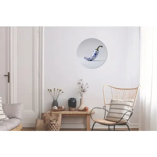 Chilipeper - Keramiek - Blauw Wandcirkel aluminium klein -woonkamer