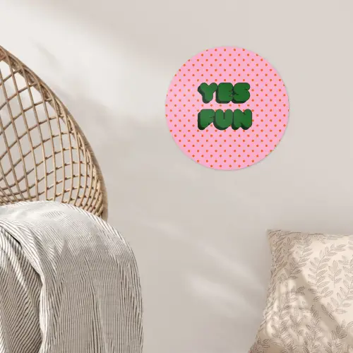 Yes fun - Groen - Roze - Stippen Wandcirkel behangsticker klein -sfeer4