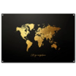 Goud - Glanzend - Wereldkaart - Luxe tuinposter los doek groot -3d