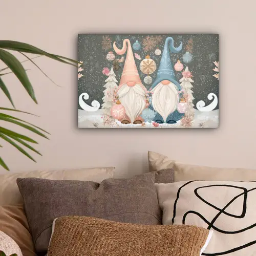 Kerst - Gnomen - Pastel canvas 2cm klein -sfeer1