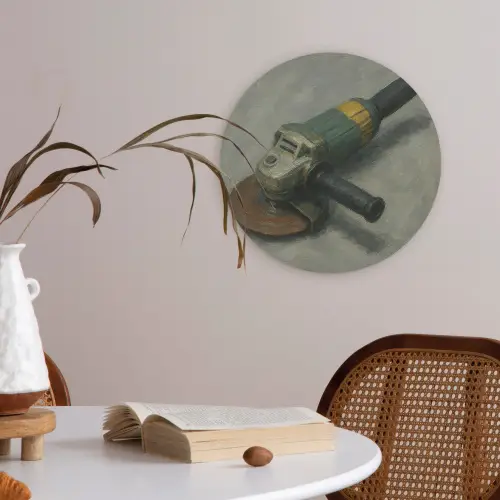 Haakse slijper - Schilderij - Gereedschap Akoestische PET Vilt - Rond klein -sfeer3