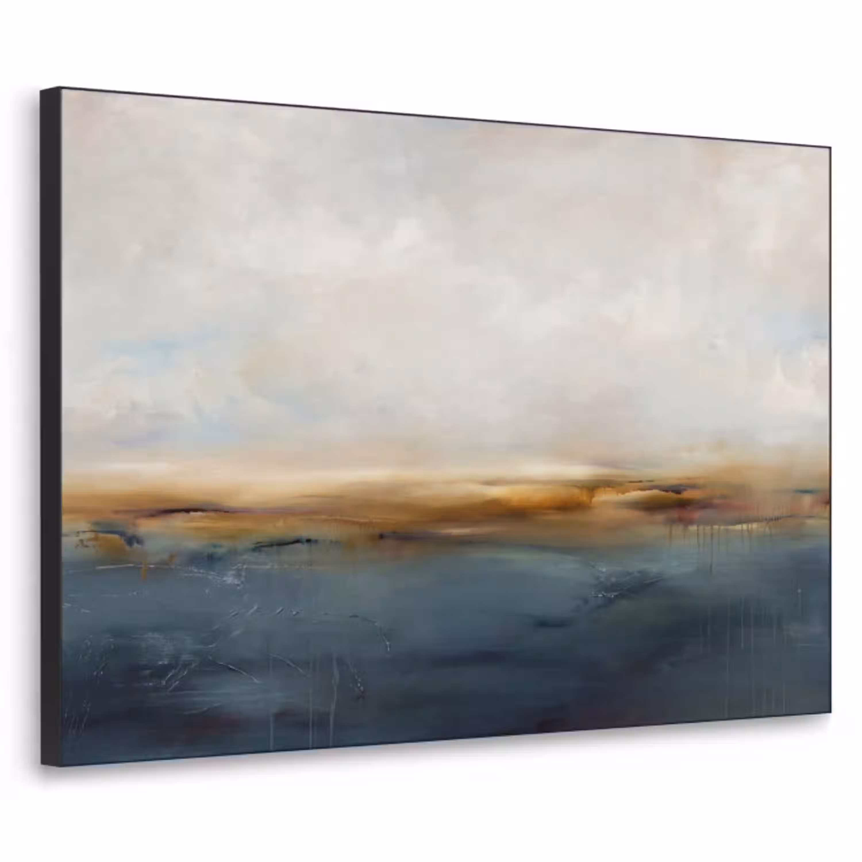 Abstract - Horizon - Water - Modern - Beige Textielframe zwart klein -3d