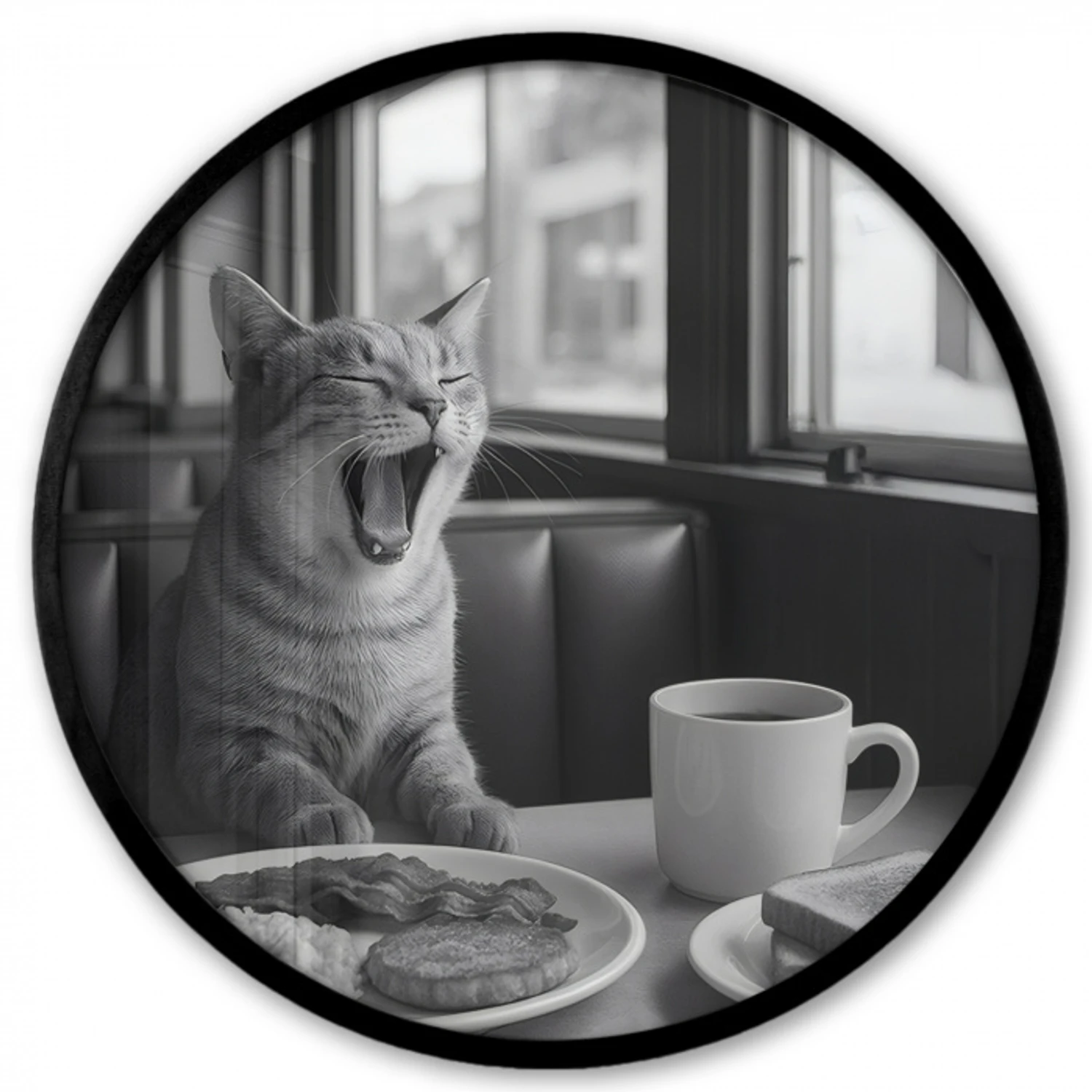 Kat - Koffie - Brood - Zwart Fotolijst rond zonder passe partout klein -3d