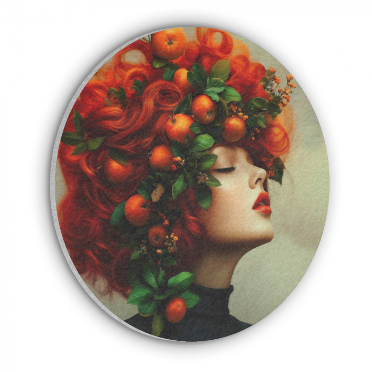 Vrouw - Appels - Rood - Bladeren Akoestische PET Vilt - Rond klein -3d