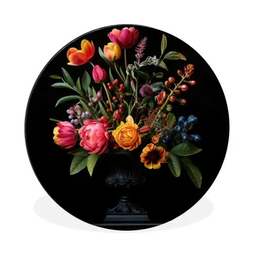 Tulpen - Bessen - Boeket - Vaas Wandcirkel aluminium klein -3d