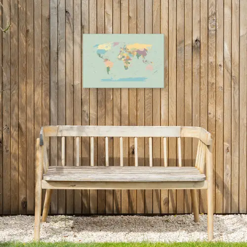 Wereldkaart - Realistisch - Kaart Tuinposter op houten frame 2 cm dik klein -sfeer4