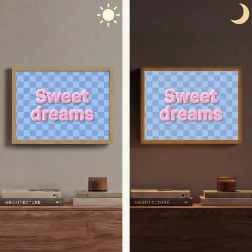 Sweet dreams - Vierkanten - Roze - Blauw Light Box met batterij (Wandlamp) middel -sfeer3