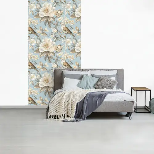 Botanisch - Zangvogel - Blauw fotobehang vinyl groot 64 -slaapkamer