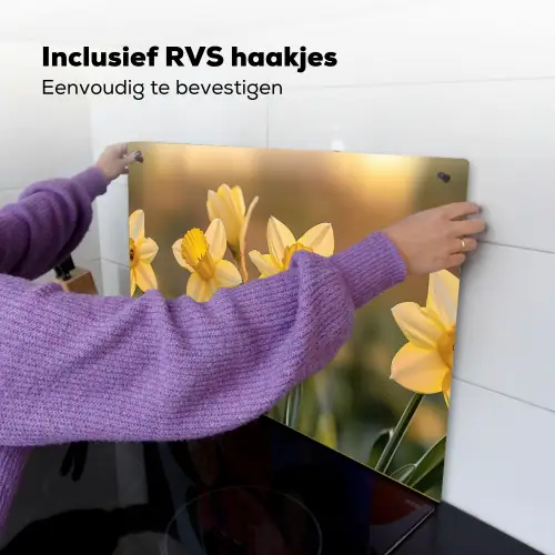 Bloemen - Geel - Wazig Inductie beschemer met haakjes klein -ky-ophangen-nl