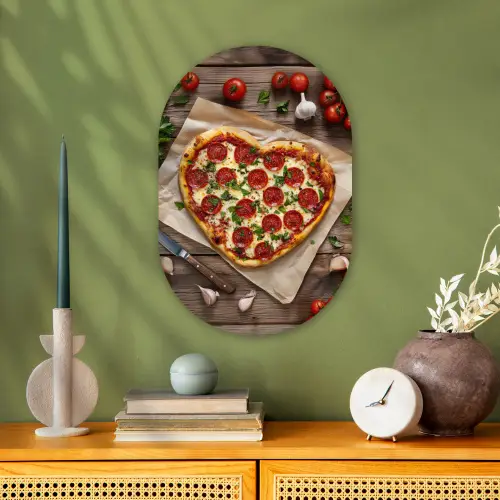 Pizza - Hart - Pepperoni - Tomaat Wandcirkel Ovaal Forex klein -sfeer2