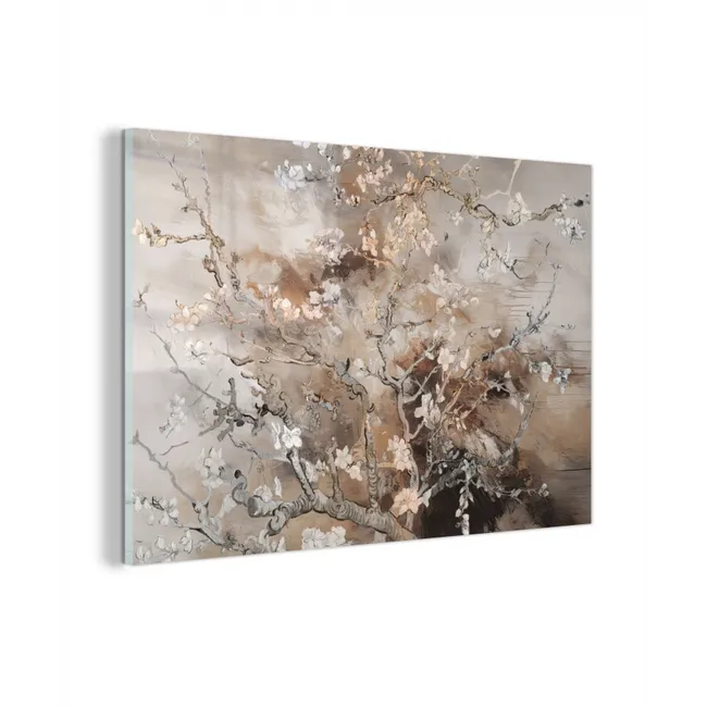 Glas schilderij - Amandelbloesem - Kunst - Van Gogh - Beige - Abstract