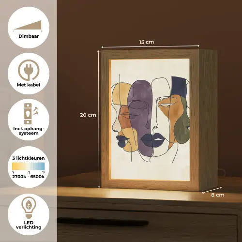 Abstract - Overlappende gezichten - Paars - Donkergroen Light Box met kabel (Tafellamp) klein -USP_NL