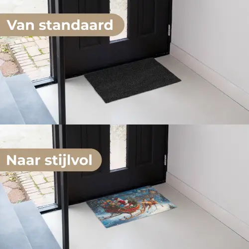 Kerstman - Rendier - Kerst - Sneeuw Deurmat klein -voor-na_NL