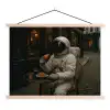 Café - Croissant - Koffie - Astronaut textielposter latten blank klein -3d