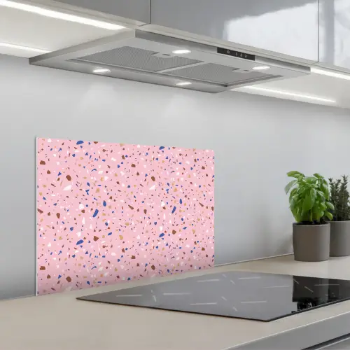 Terrazzo -  Patroon - Kleurrijk - Roze keuken achterwand spatscherm klein 900 -3d_schuin