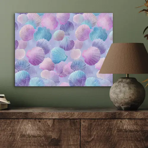 Schelpen - Paars - Blauw - Patroon - Pastel PET vilt klein -sfeer2