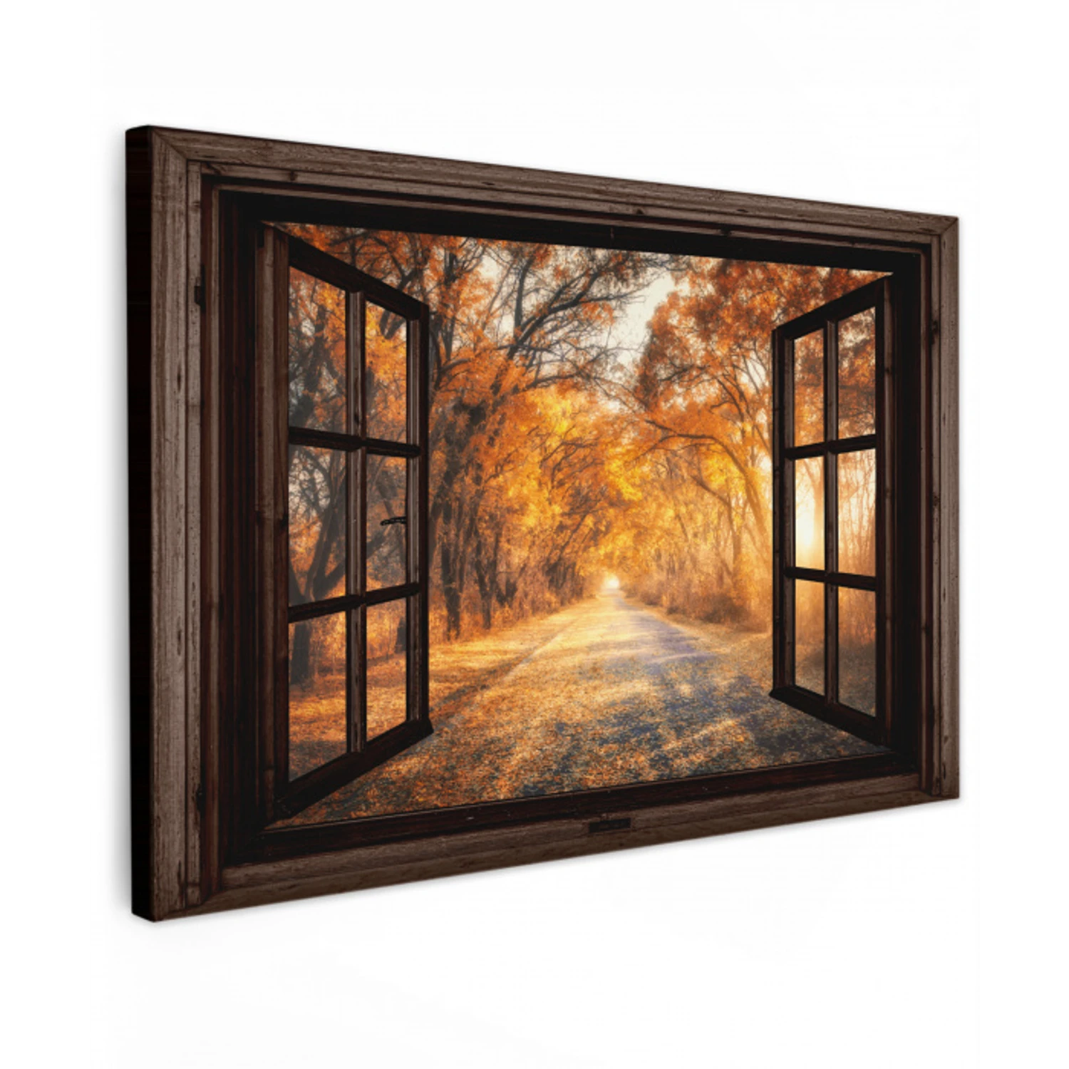Bos - Herfst - Bomen - Bospad - Natuur - Doorkijk Tuinposter op houten frame 2 cm dik klein -3d