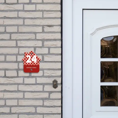 Rood - Blokjes - Klassiek Naambord Huisje klein -sfeer1