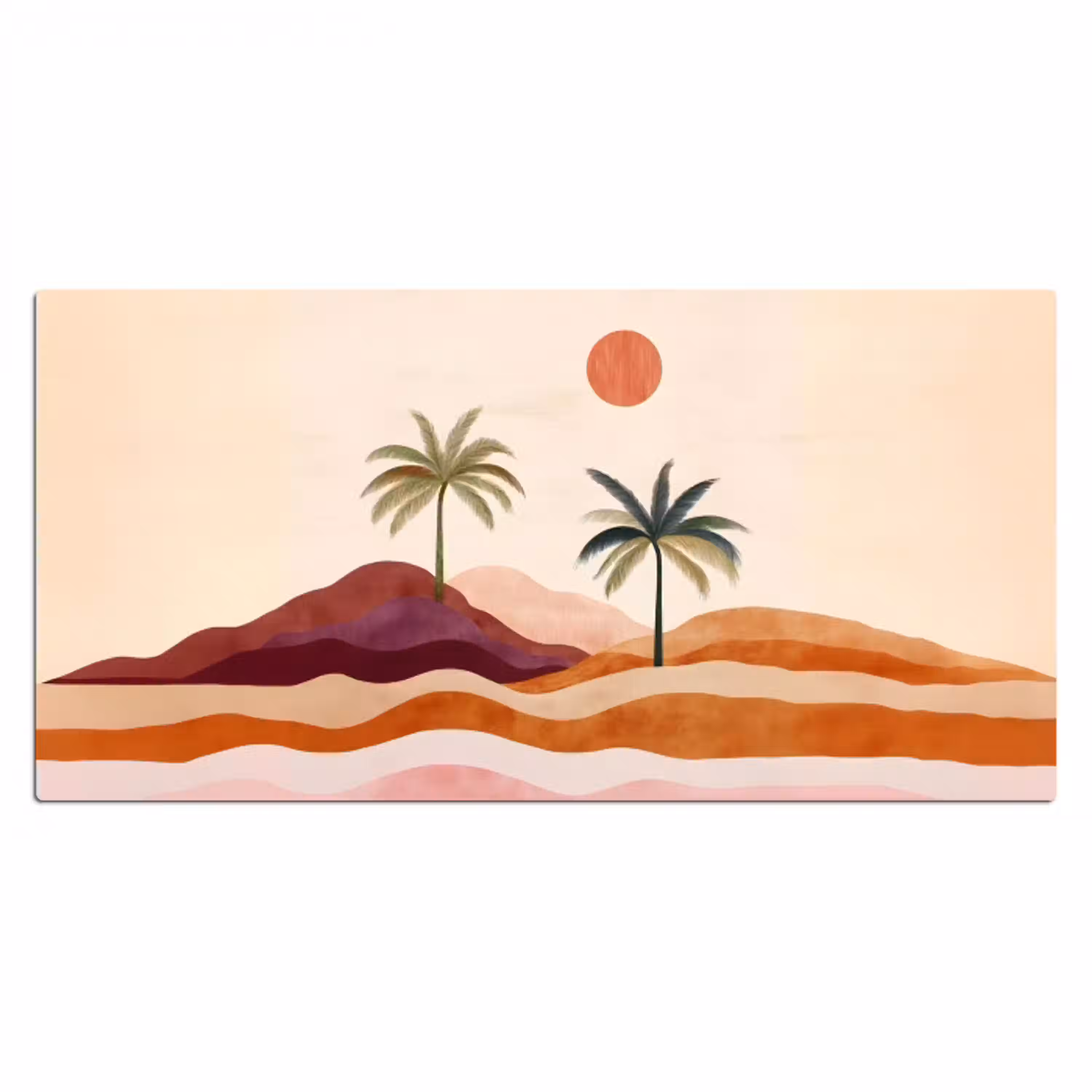 Palmbomen - Abstract - Zon - Heuvels Muismat XXL klein -3d_leeg