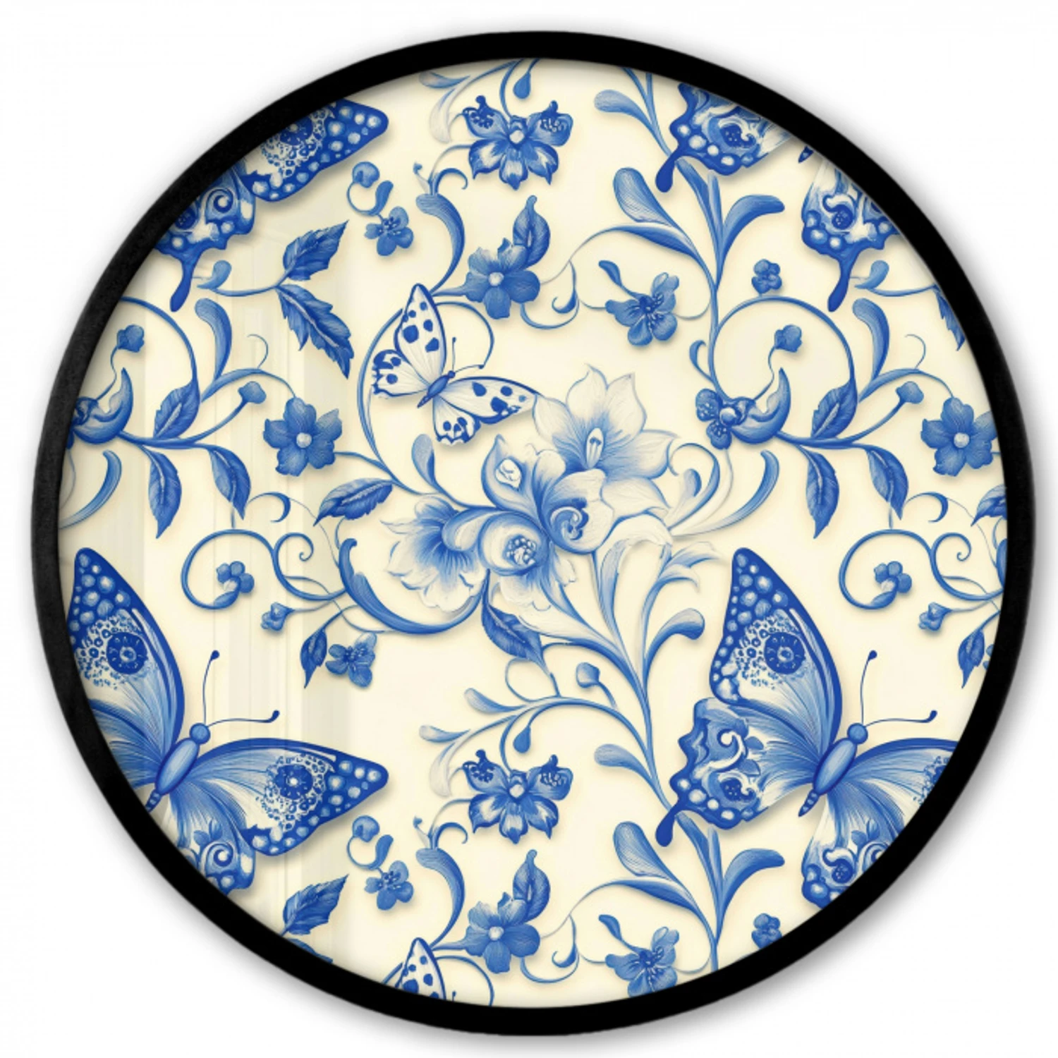 Vlinders - Bloemen - Blauw - Botanisch Fotolijst rond zonder passe partout klein 856 -3d