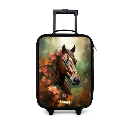 Bruin paard tussen de bloemen Kinderkoffer - Zwart klein -3d