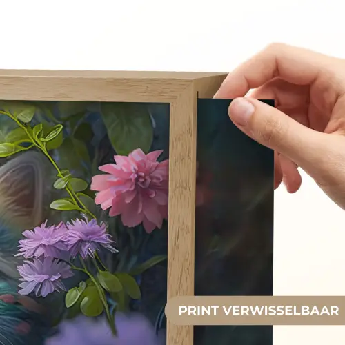 Kitten - Bloemen - Bos - Illustratie - Poes Light Box met batterij (Wandlamp kind) middel -USP_websiteprintNL