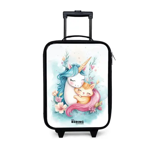 Eenhoorn met blauwe manen en oranje kitten Kinderkoffer - Zwart klein -3d
