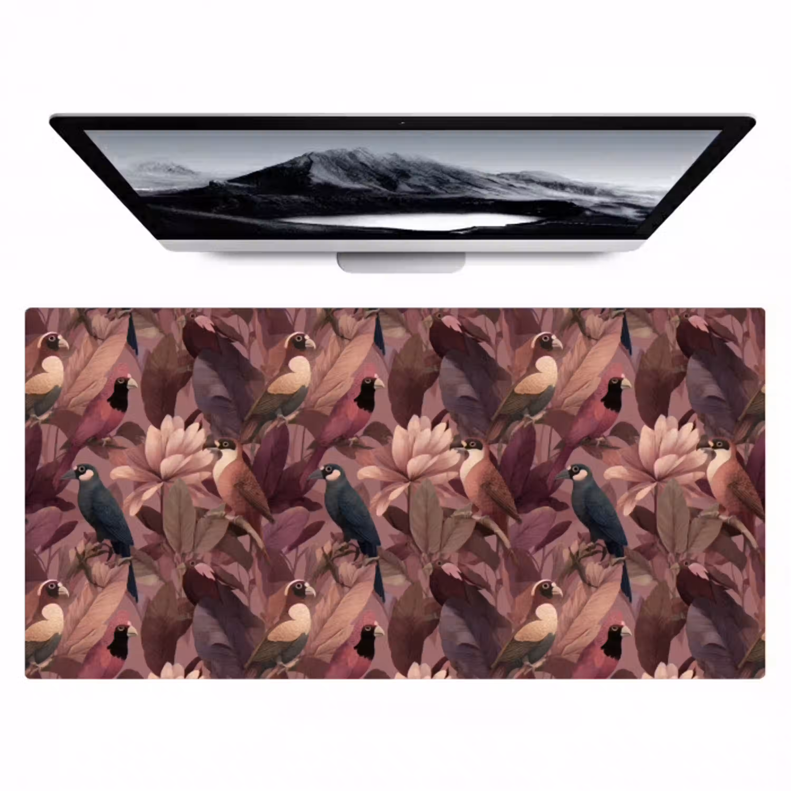 Vogels - Bladeren - Roze Muismat XXL klein 681 -zzz3d