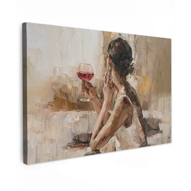 Olieverf - Vrouw - Wijn canvas 2cm klein -z3d