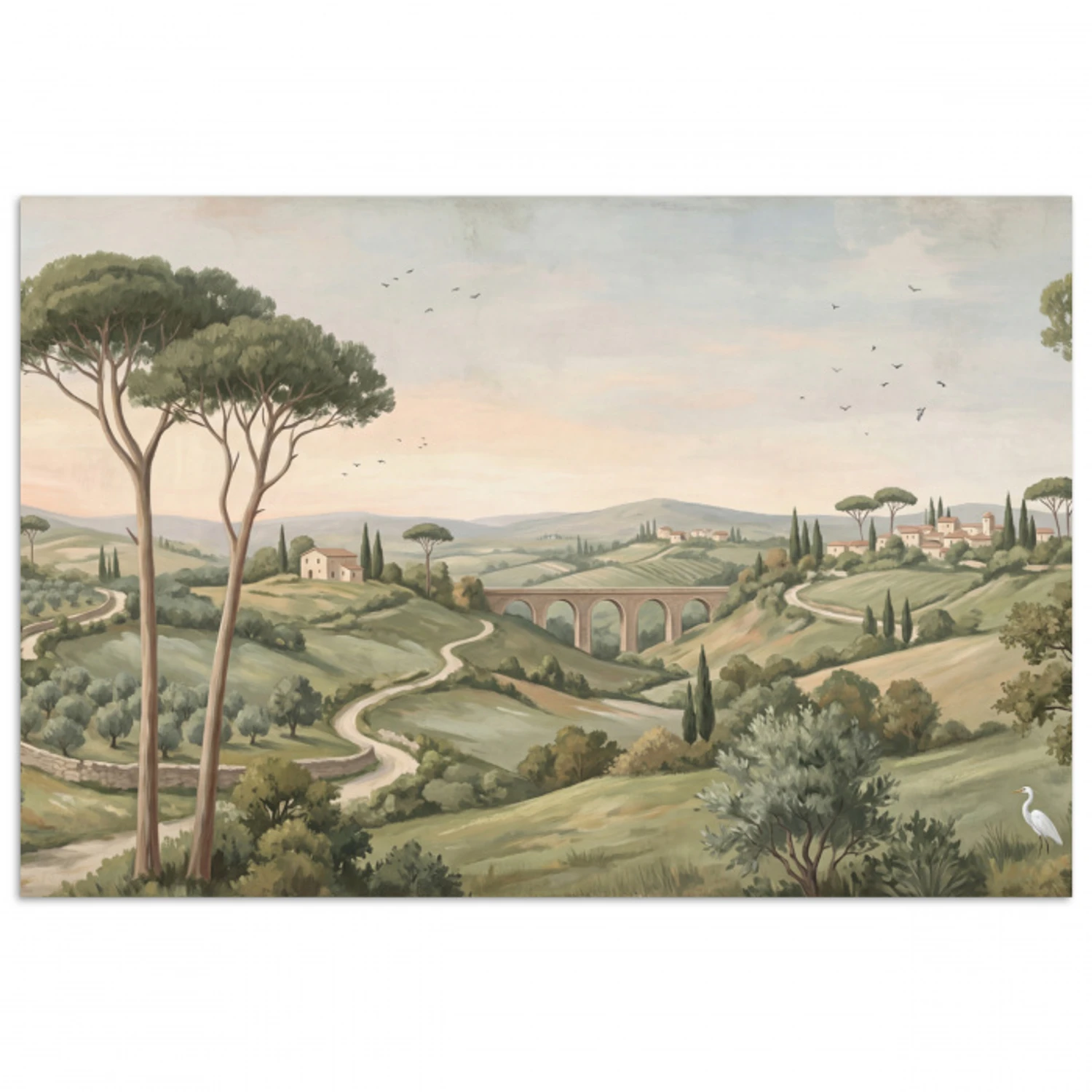 Landschap - Heuvels - Zandpad - Groen poster papier klein -3d