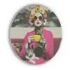 Vrouw - Kat - Bloemen - Kopje - Retro Akoestische PET Vilt - Rond klein -3d