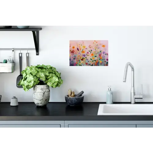Schilderij - Bloemen - Abstract - Kleurrijk Muursticker klein -keuken