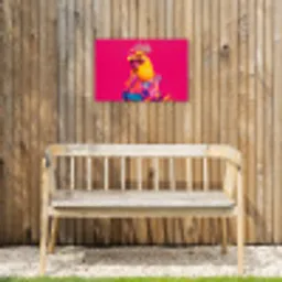 Haan - Kleurrijk - Kimono - Roze Tuinposter op houten frame 2 cm dik klein -sfeer4