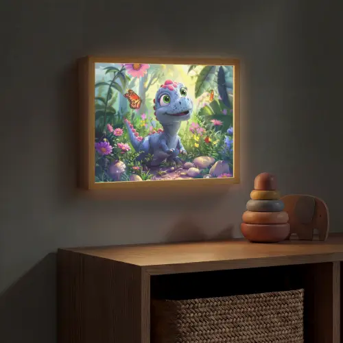 Dino - Paars - Baby - Dinosaurus Light Box met batterij (Wandlamp kind) middel -sfeer5_kind