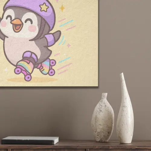 Pinguïn - Rolschaatsen - Geel - Energiek PET vilt klein -sfeer6_closeup