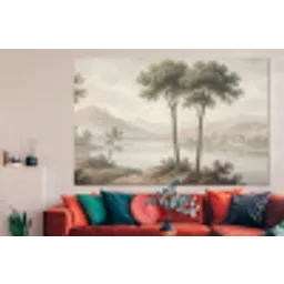 Bomen - Meer - Bergen - Illustratie forex 5mm xxl -woonkamer