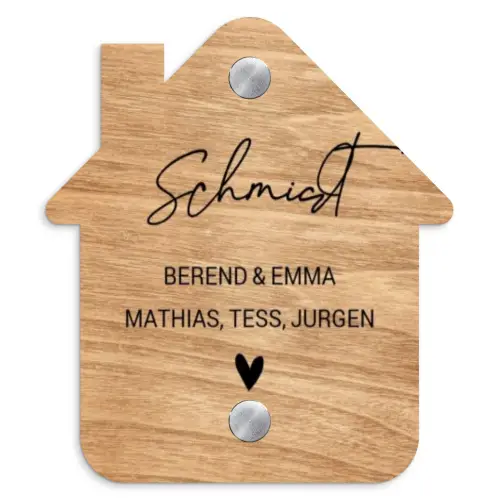 Licht hout - Sierlijk Naambord Huisje klein -3d