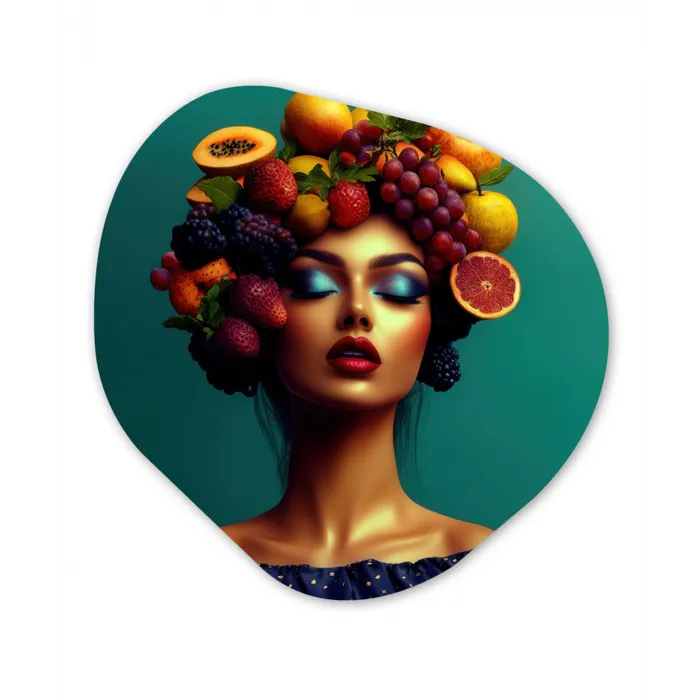 Vrouw - Hoodtooi - Tropisch - Fruit - Druiven Wandcirkel Organisch Plexiglas middel -3d