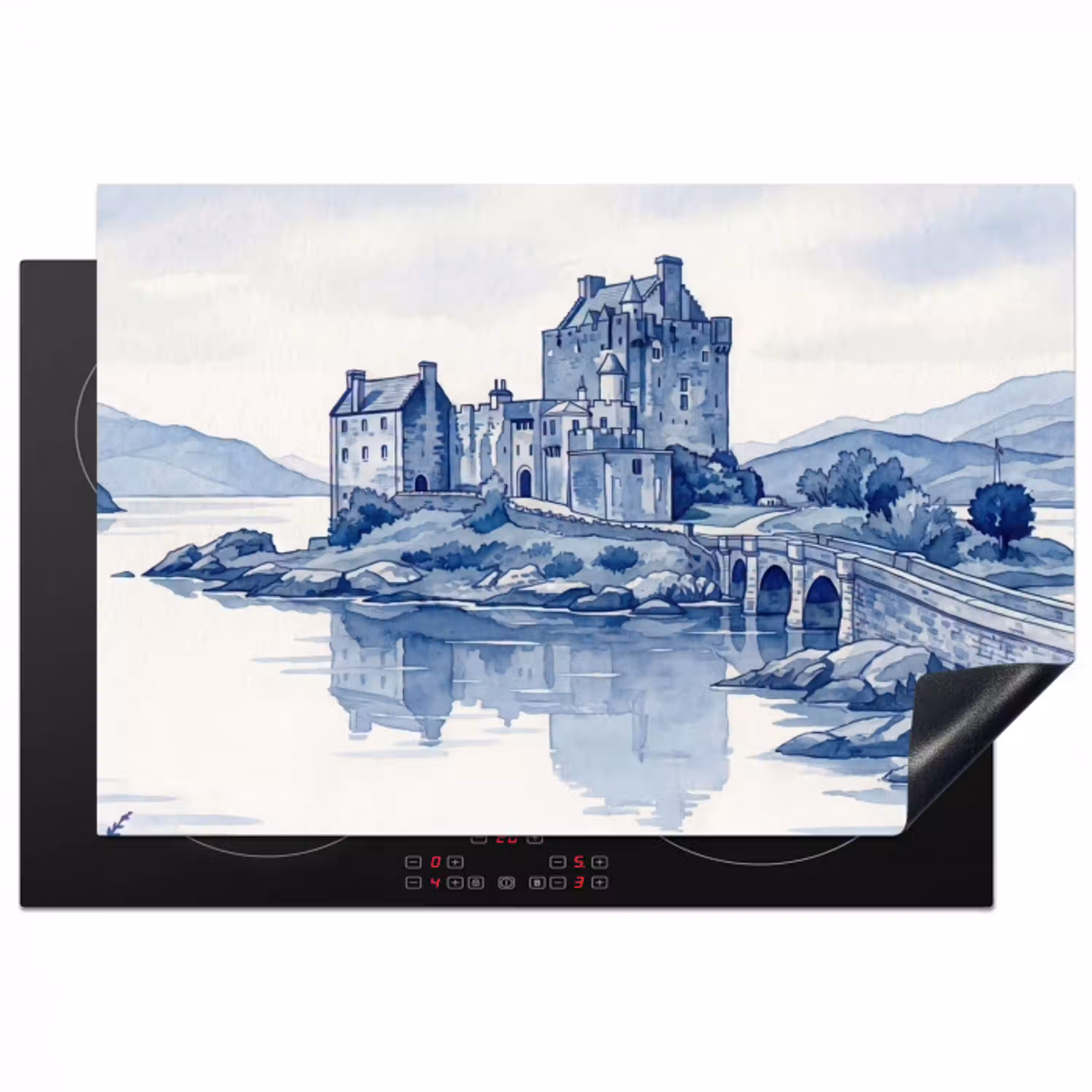 Schots - Kasteel - Blauw - Aquarel Inductie beschermer vinyl 3mm klein -3d