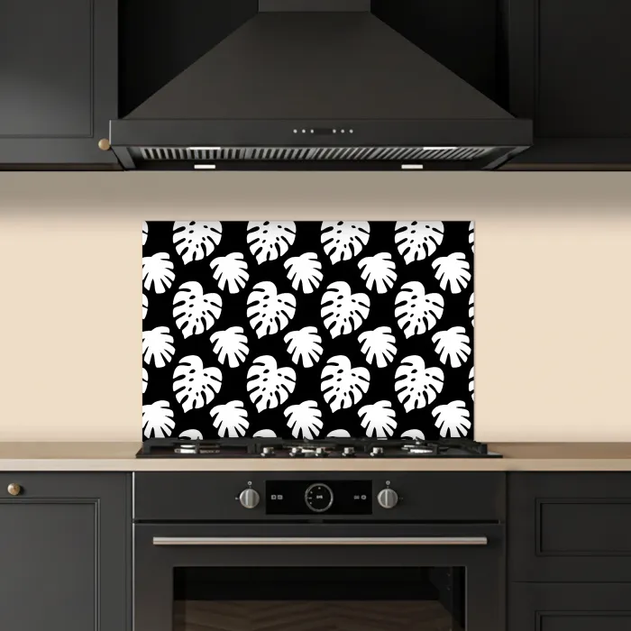 Monstera - Silhouetten - Tropisch - Wit keuken achterwand spatscherm klein 900 -sfeer1