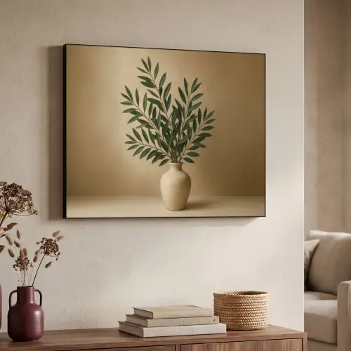 Vaas - Olijftakken - Bladeren - Beige Textielframe zwart klein -sfeer3