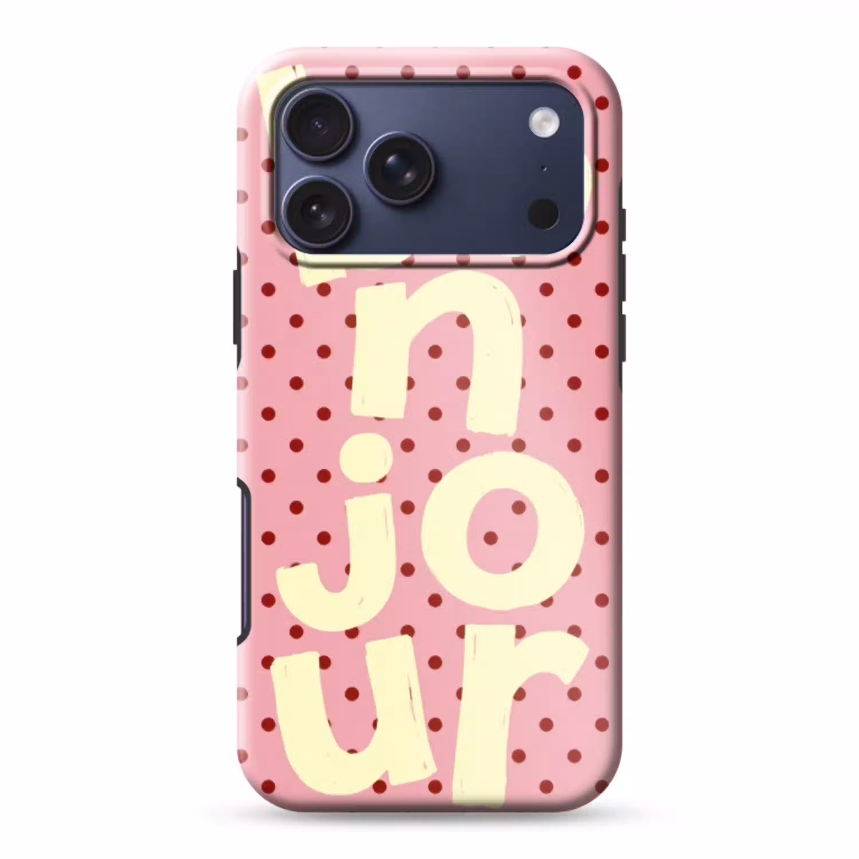 Bonjour - Stippen - Roze- Geel Toughcase MagSafe Apple iPhone 17 Pro Max klein -3d