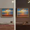 Zee - Zonsondergang - Strand - Wolken - Oranje Light Box met batterij (Wandlamp) middel -sfeer3