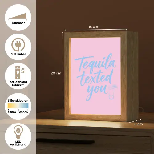 Tequila texted you - Roze - Blauw Light Box met kabel (Tafellamp) klein -USP_NL