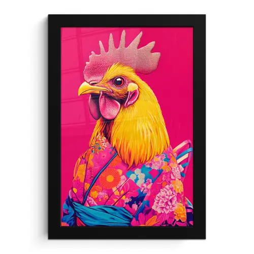 Haan - Kleurrijk - Kimono - Roze fotolijst zwart zonder passe partout klein -3d