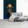 Vrouw - Vlinder - Bril - Blauw - Modern - Portret fotobehang vinyl groot -slaapkamer